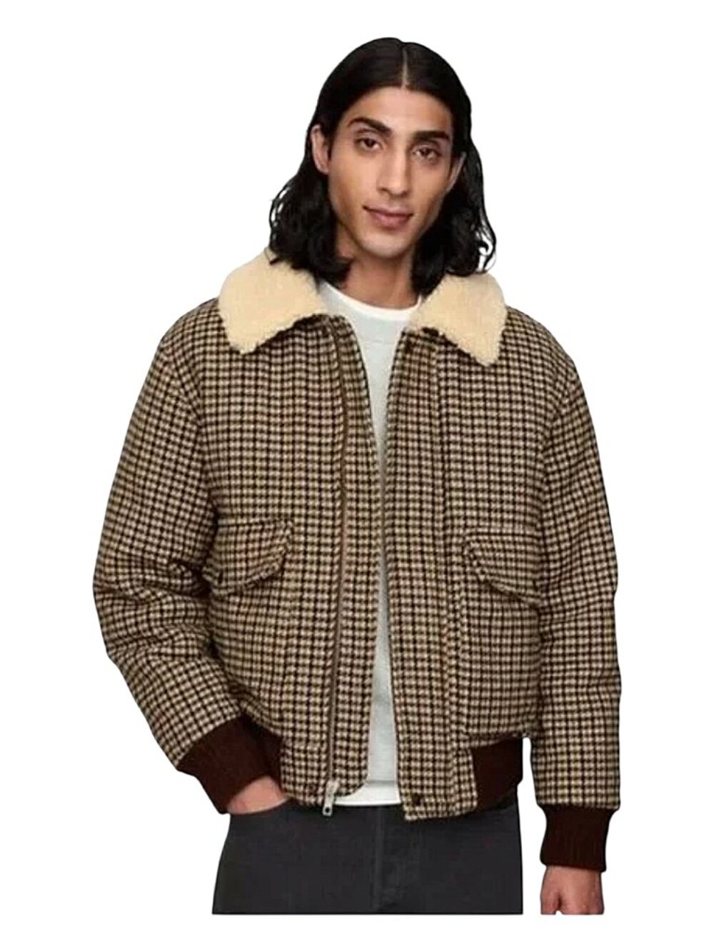 Gap Like New Wool-Blend Houndstooth Heavyweight Cozy Bomber Jacket - Med